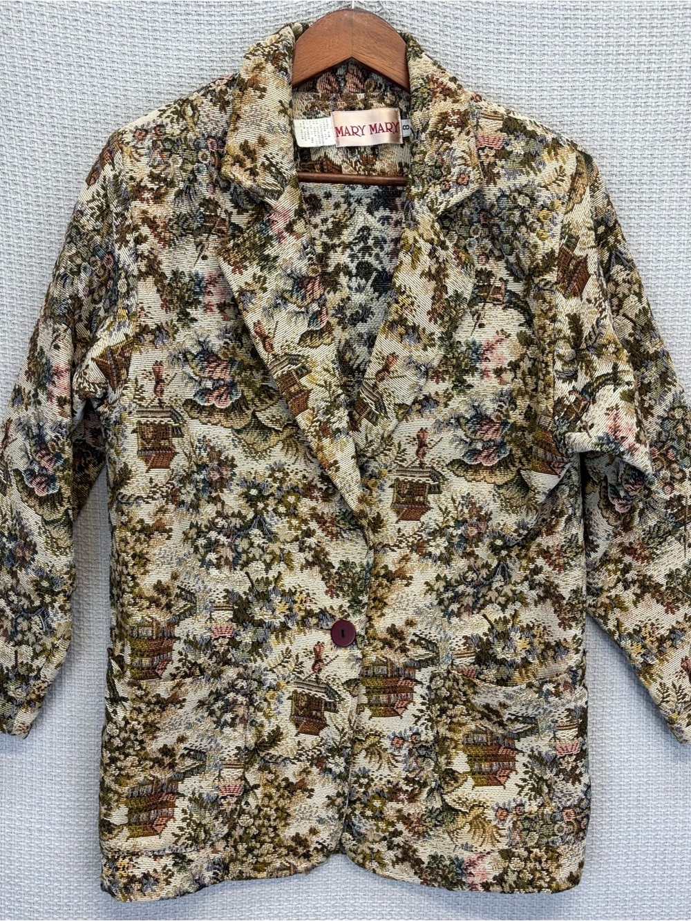 Vtg Mary Mary Tapestry Jacket Blazer Women Sz 8 Oriental Print Floral 80’s Boho